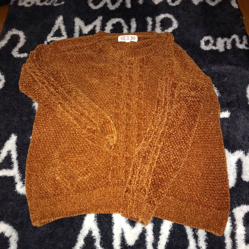 Pink Rose orange sweater with cable accents